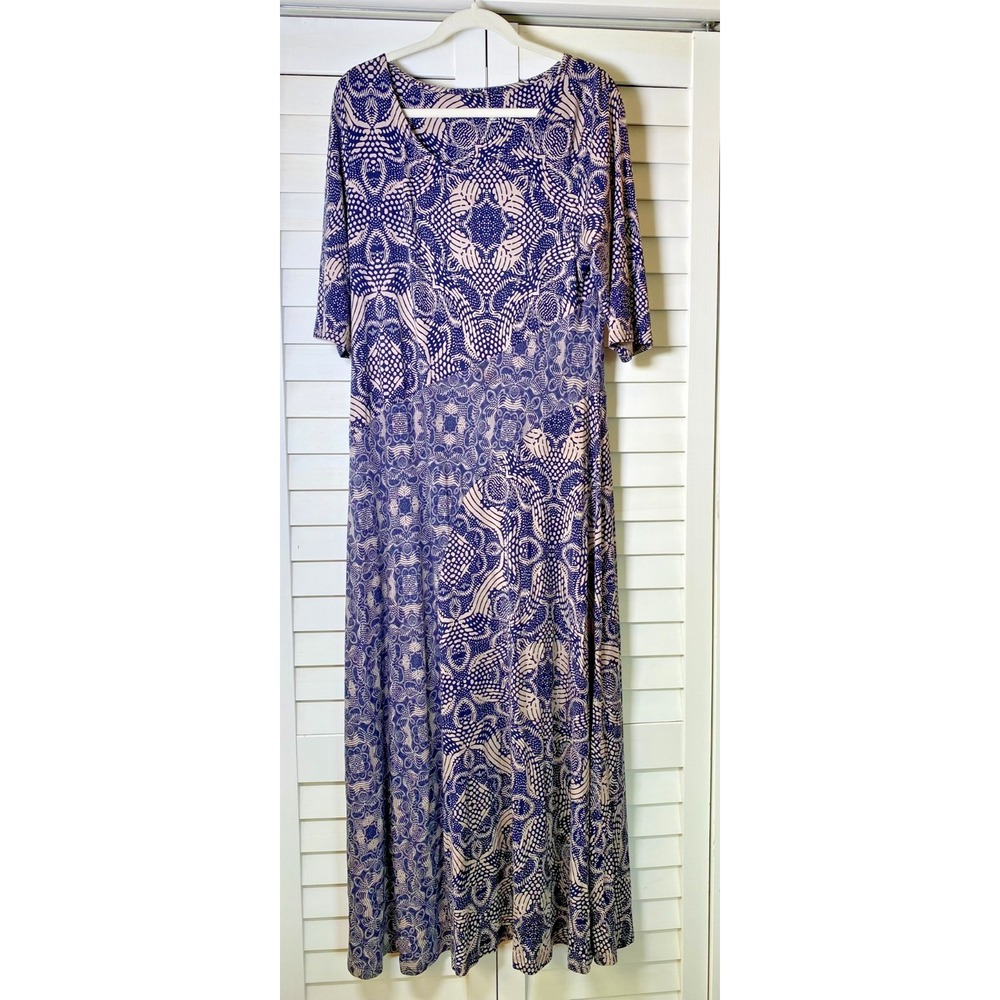 Soft Surroundings Women's Blue & Beige Super Soft and Flowy Maxi Dress Boho | L